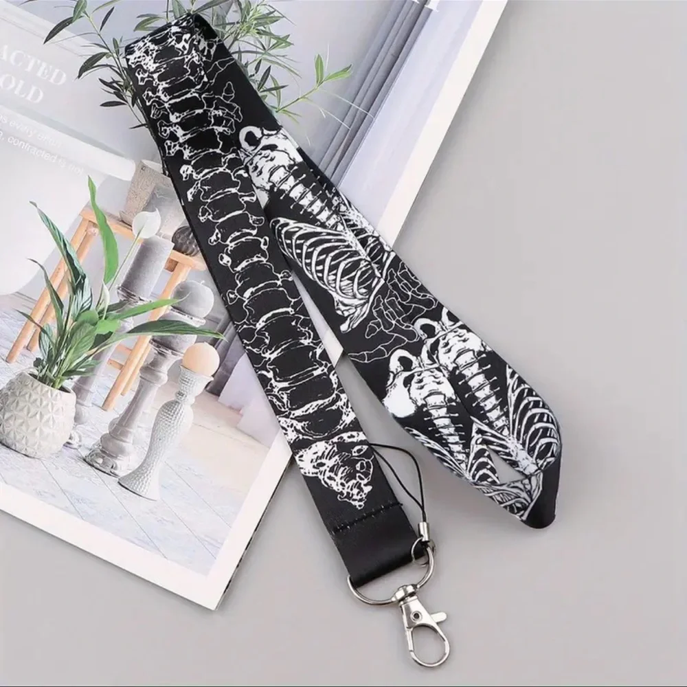 Black and White Skeleton Lanyard, NEW